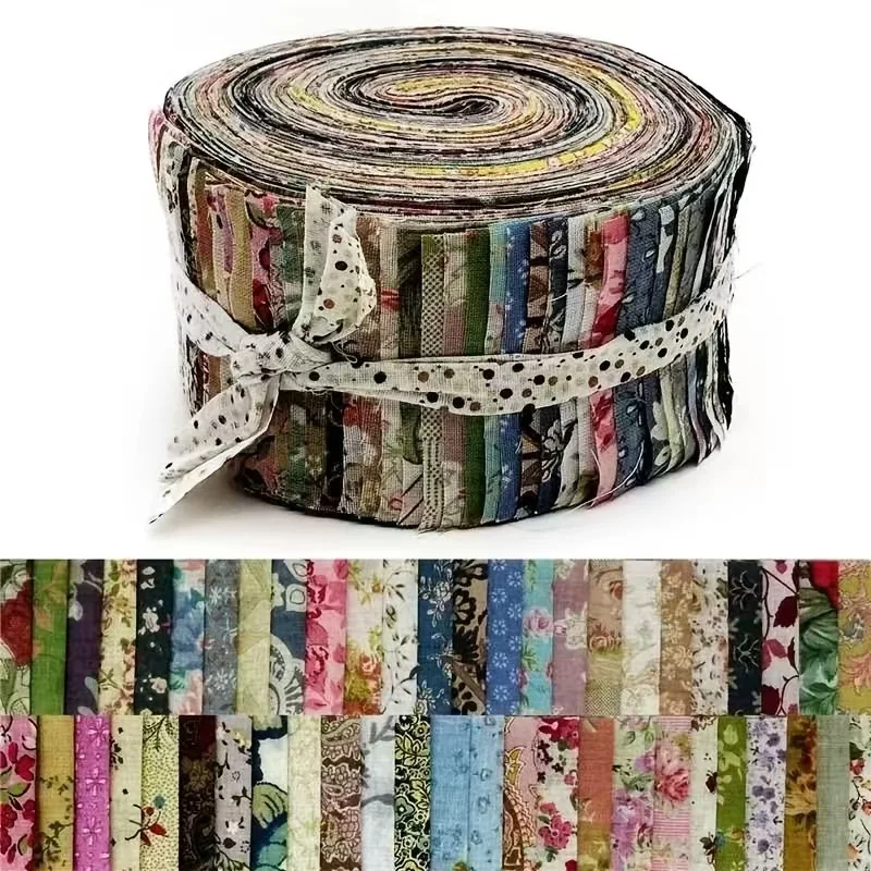 40-Piece Jelly Roll Cotton Fabric Strips for Quilting and DIY Crafts