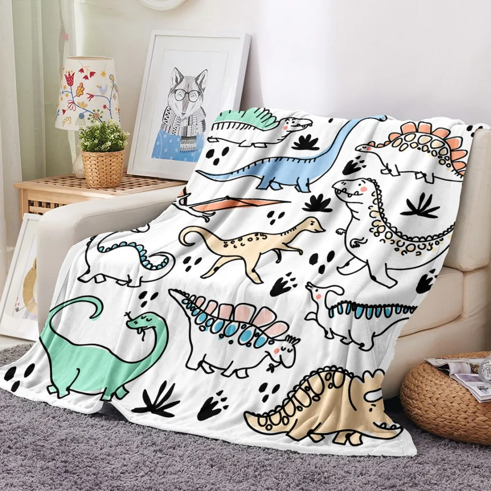 

Blanket Super Soft Cartoon Dinosaur Black and White Yellow Blue Blanket Flannel Sofa Chair Travel Camping Children Adult Blanket