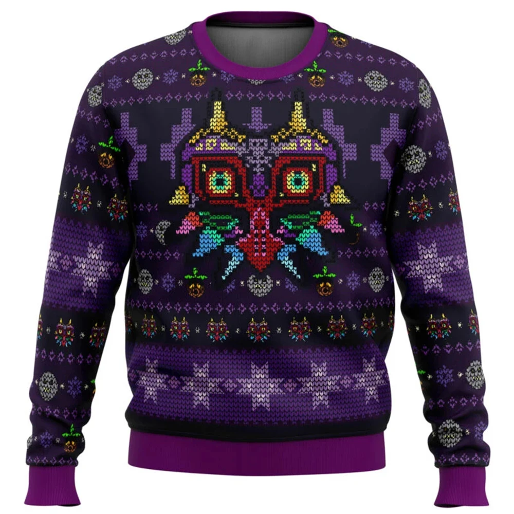 thumbnail image 1 of Suéter navideño feo con estampado sin costuras de máscara de Majora, jersey para hombre y mujer, jersey de cuello redondo, ropa navideña, sudadera nueva 2025, 1 of 3