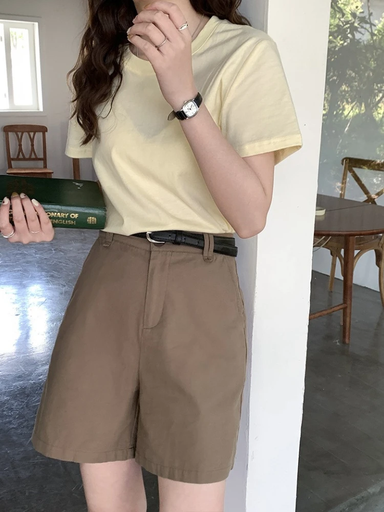 

Однотонная женская футболка с коротким рукавом весна-лето 2022 Корейская версия Свободный Повседневный Топ с графическим принтом Футболки