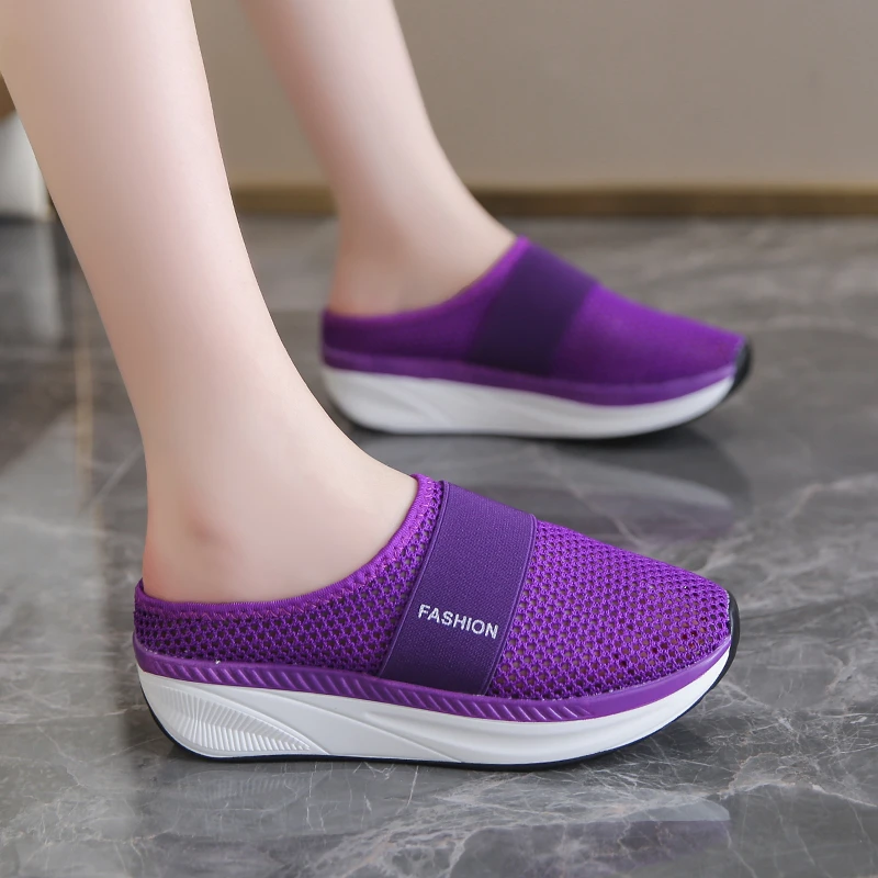 

Women Slippers New Summer Rome Casual Baotou Mesh Non-slip Slippers Retro Women's Thick Bottom Breathable Slippers Plus Size 43