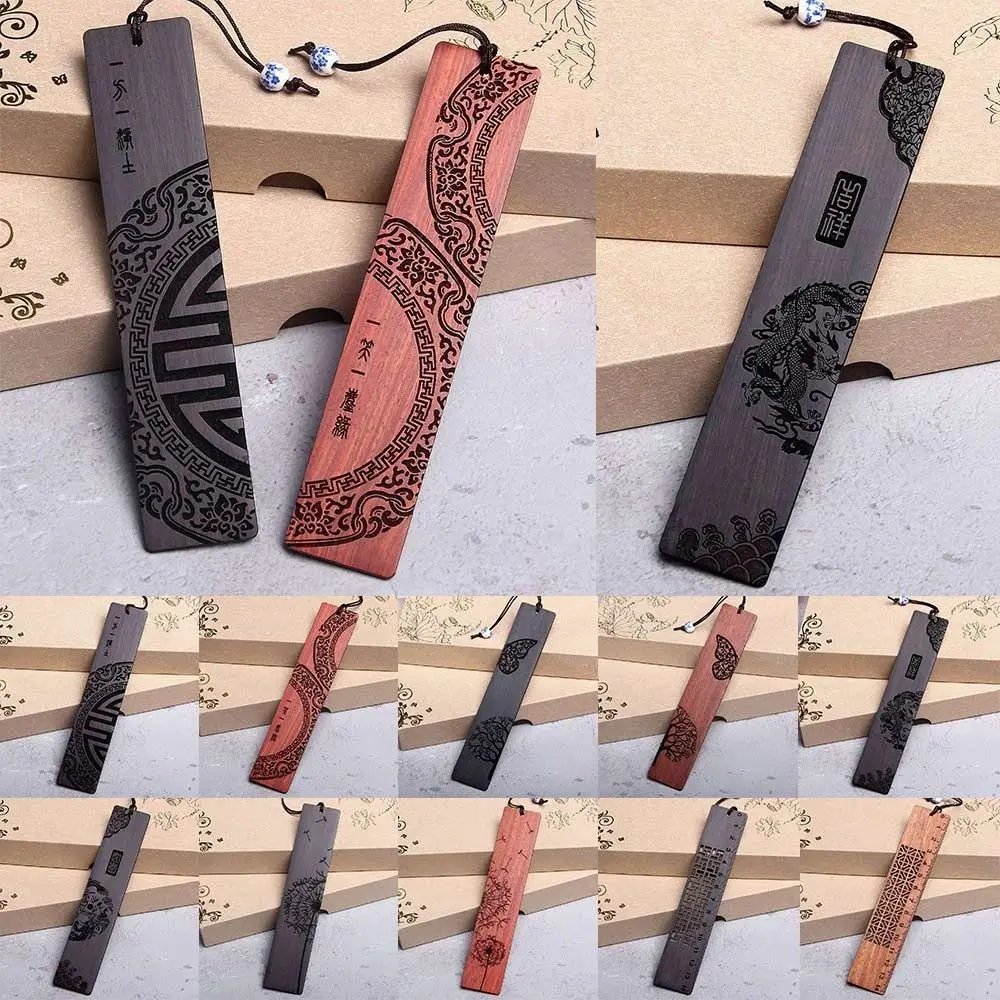 Hochwertige chinesische Art Lesezeichen Sandelholz Schnitzerei Holz Lesezeichen Lese werkzeuge Geschenk – Detail 1