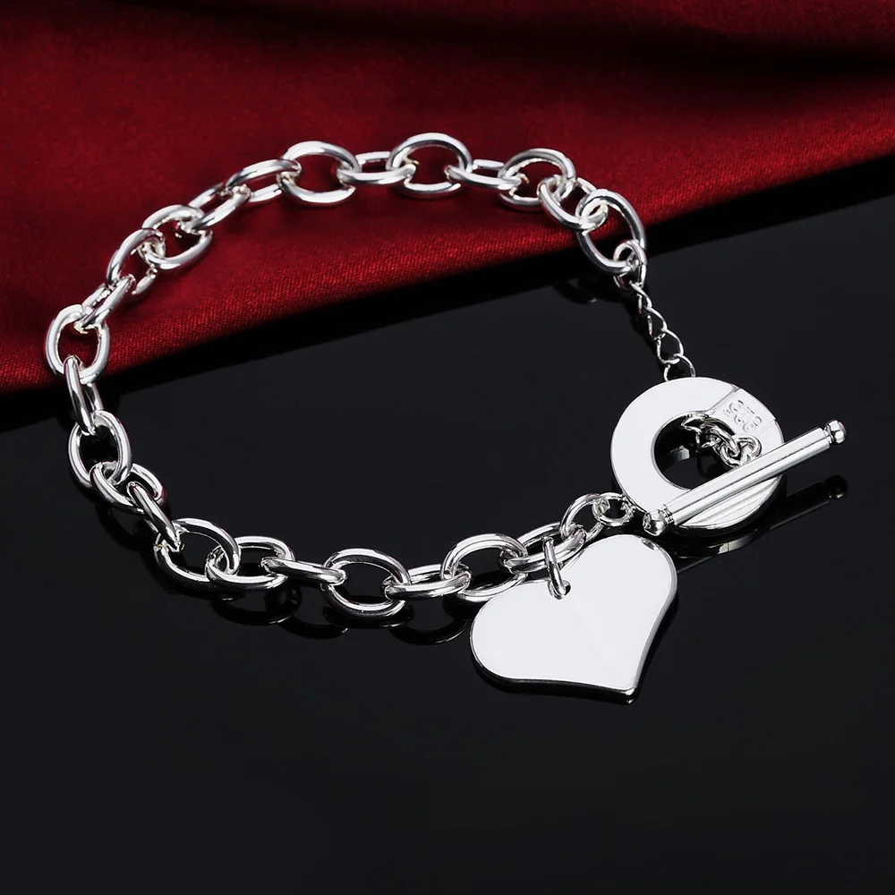 

Fashion 925 Sterling silver beautiful romantic Heart pendant Bracelet for woman fine party wedding jewelry Christmas gifts