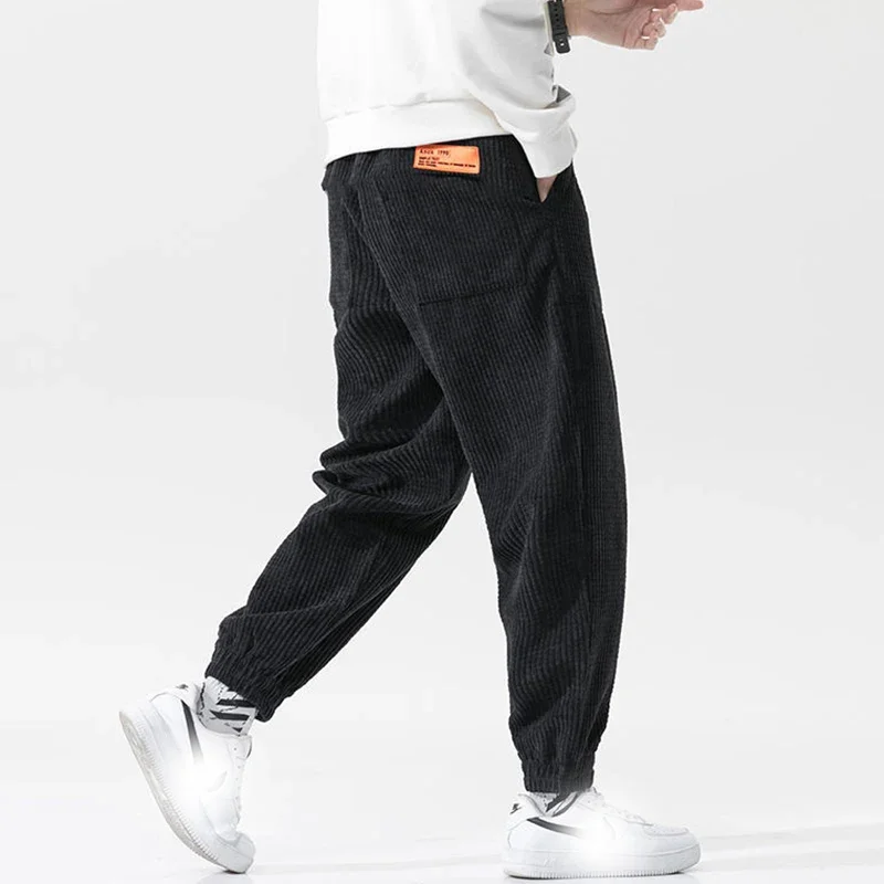 2024 Spring New Casual Loose Corduroy Solid Color Harem Pants Man Pockets All Match Fashion Male Trousers Streetwear Clothes 5
