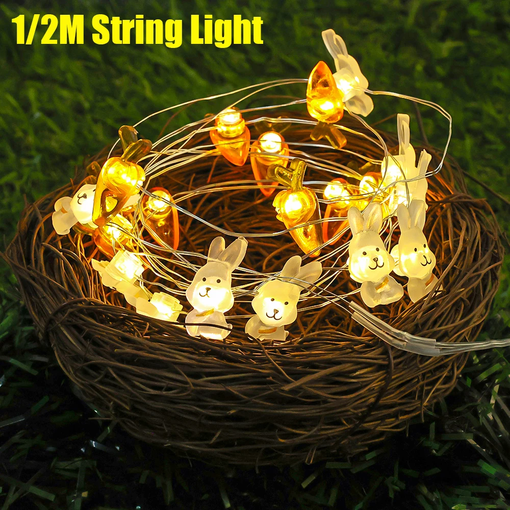 

2M LED String Light Carrot Bunny Fairy Light Waterproof Outdoor Garland Holiday Lamp New Year Easter Party Decoration Lighting