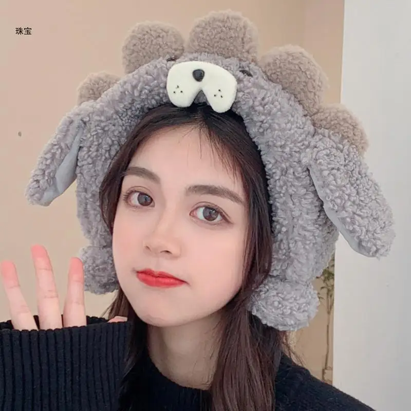 X5QE 움직이는 귀가 있는 동물 모자 플로피 귀 모자 움직이는 귀마개 어린이 겨울 방풍