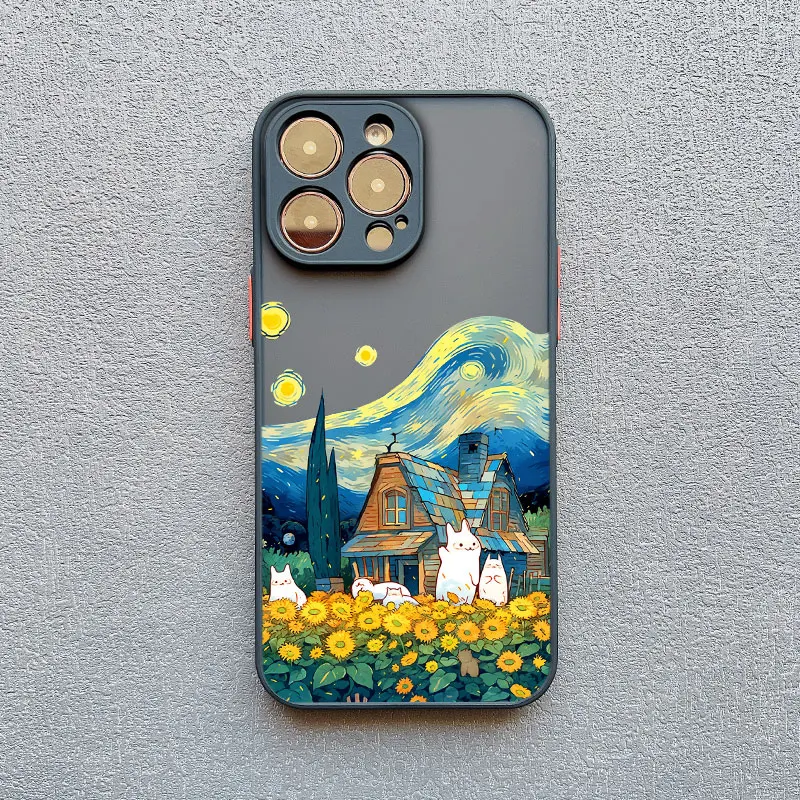 Ölgemälde Sonnenblumen Katzen-Kunst Ästhetische Handyhülle für iPhone 17 Pro Max 15 14 13 12 11 Pro Max Mini 16 14 Plus X XR XS Hüllen – Detail 6