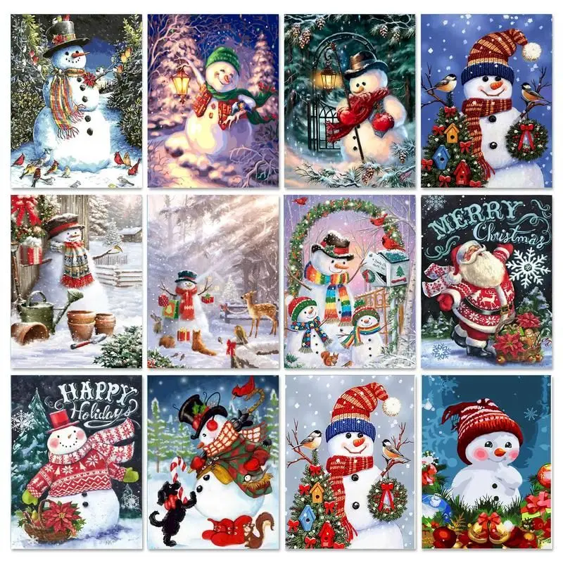 Картина по номерам GATYZTORY, снеговик, масляная краска, рисование, искусство, подарок, самостоятельная раскраска, рисование по номерам, фоторамка для рождественского подарка