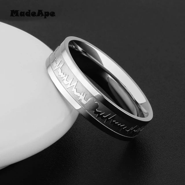 Bague de Couple ECG en Titane et Acier Inoxydable, Bijou de Mariage de 6mm de Largeur pour Femme et Homme