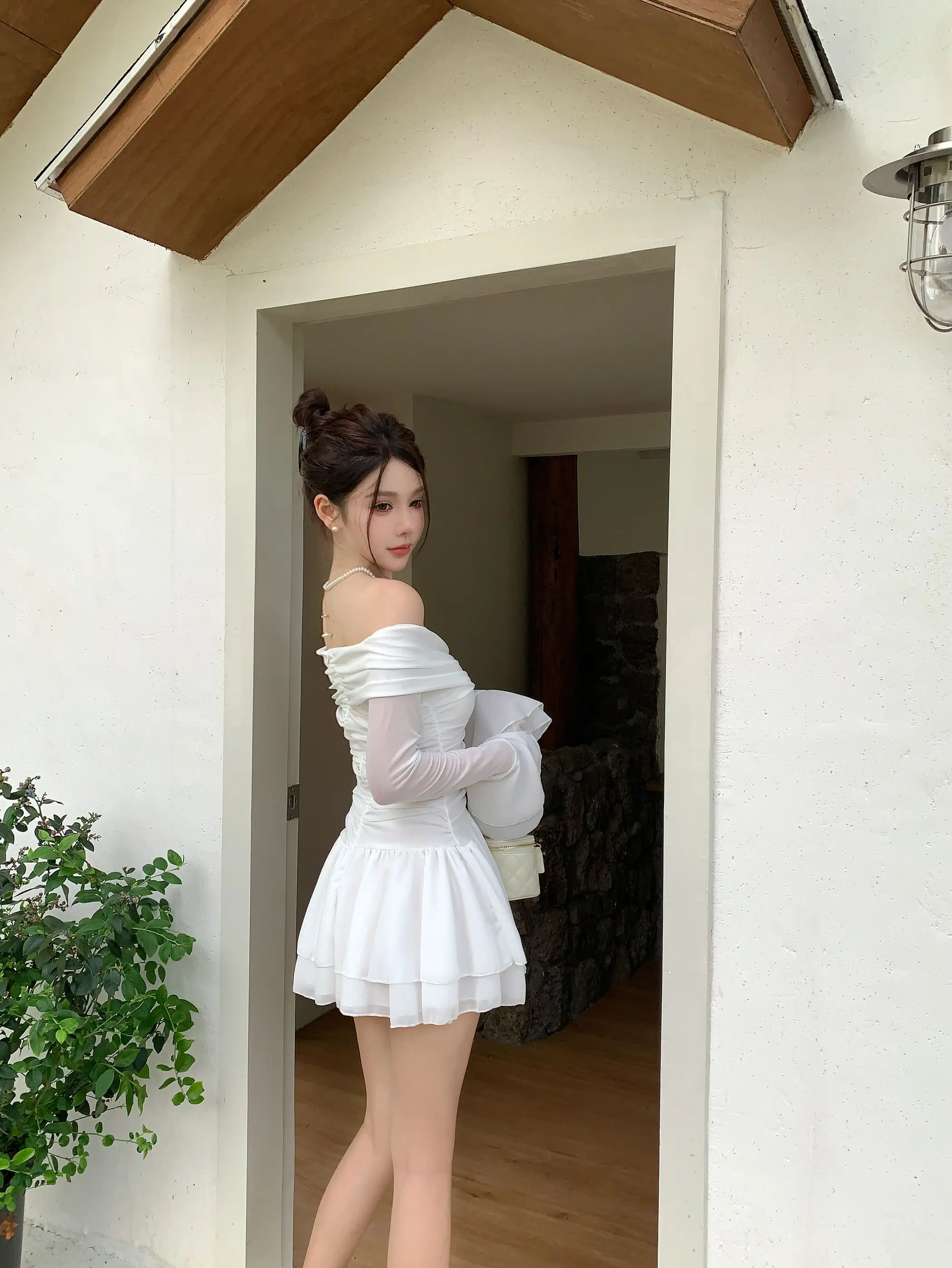 Elegant Mini White Dresses for Women Slash Neck Flare Sleeves Slim Waist Ruffles A-line Korean Fashion Short Vestidos Mujer New