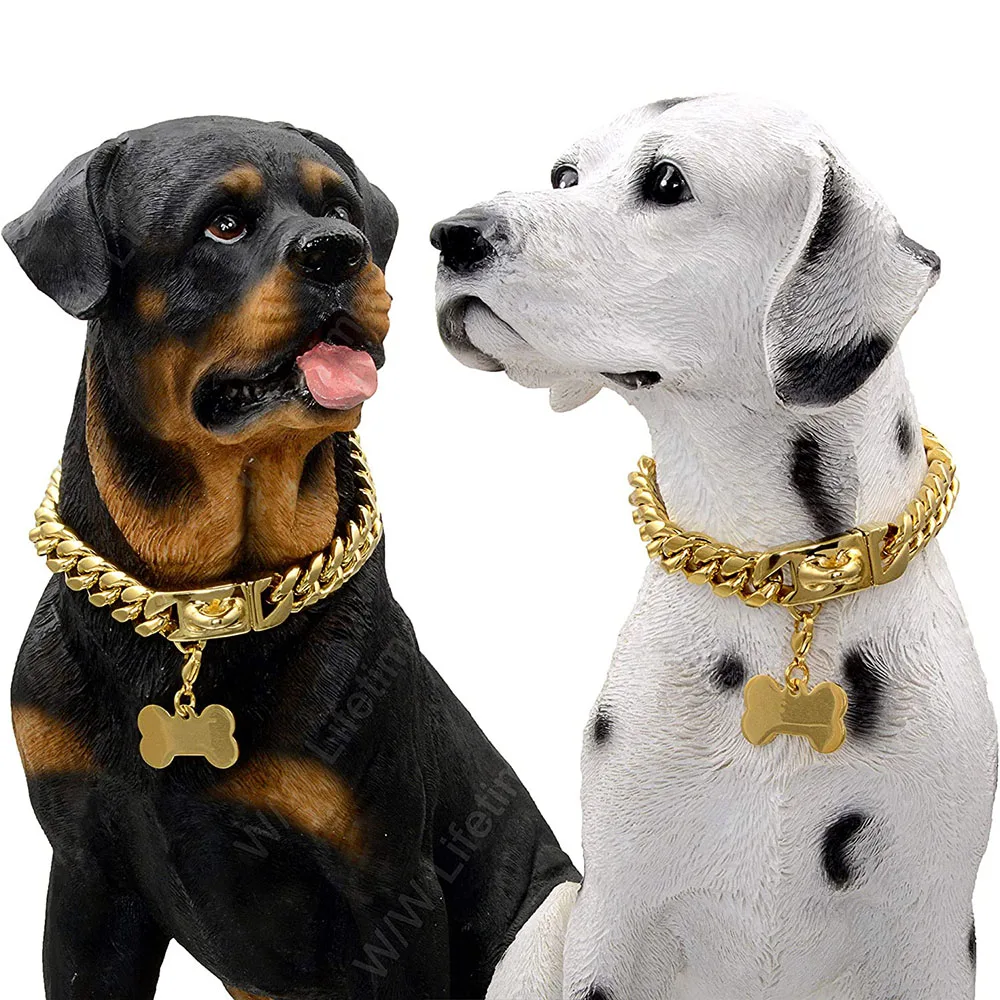 

Cuban Link Chain for Dog, 18K Gold Jewelry for Dog Walking, Metal Collar with Secure Buckle, Strong Heavy Duty, Chew Proof