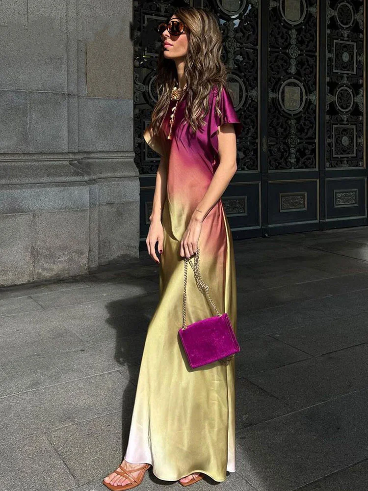 

Women's Dresses Fashion Print Short Sleeve Evening Dress Vintage Tie O-Neck Midi Dresses Spring Female Casual Chic Satin Clothes