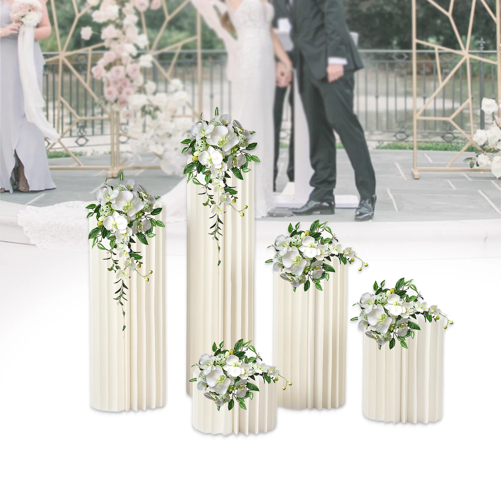 

5Pcs Wedding Cylinder Centerpieces Stand Cardboard Vases Flower Vase Flowers Stand Floral Display for Party Tables Decoration