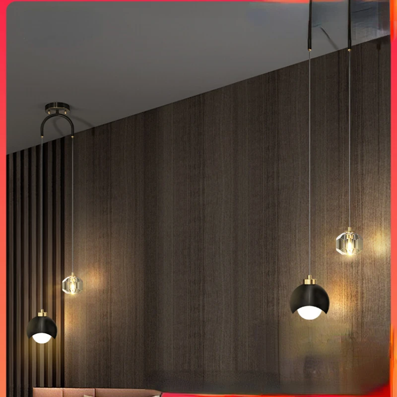 

Crystal bedside chandelier light luxury modern minimalist Nordic master bedroom line light