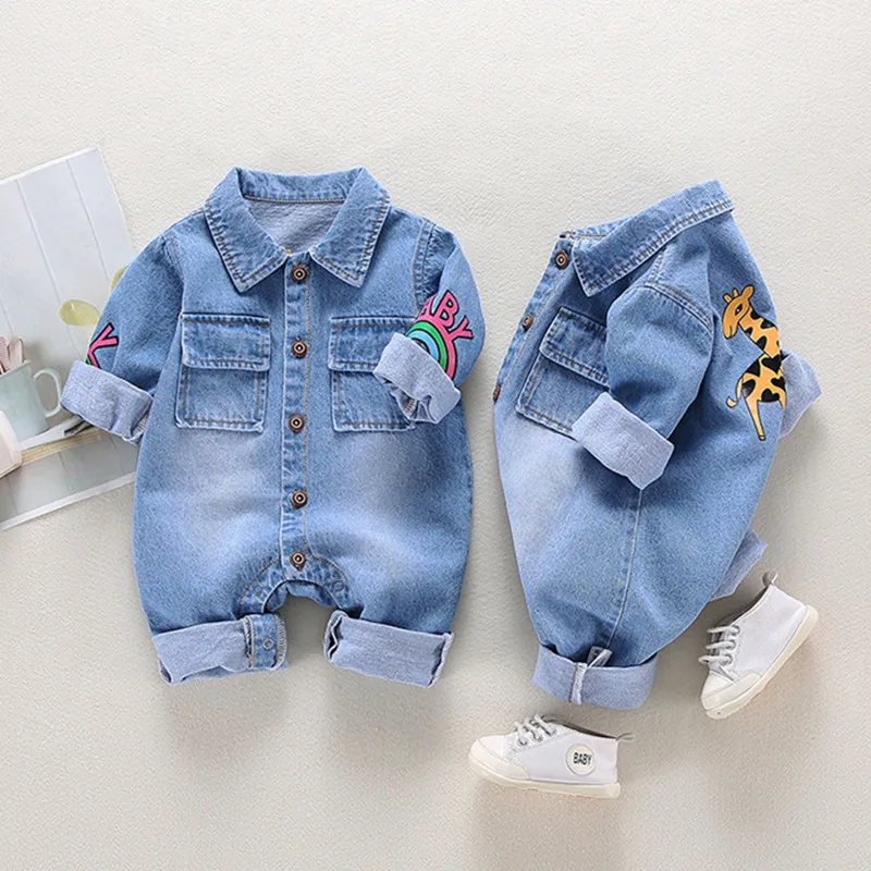 

Baby clothes newborn jumpsuit denim romper spring and autumn boy girl romper baby fart romper romper cartoon giraffe romper