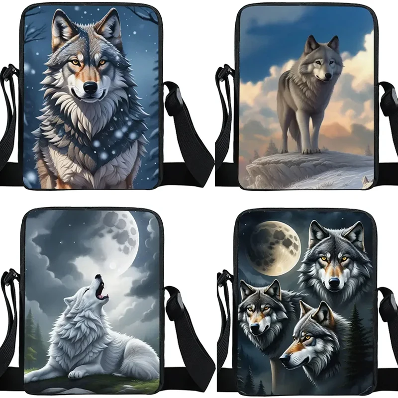 

Howling Wolf Print Shoulder Bags Messenger Bag Women Men Casual Handbags for Travel Crossbody Bag Phone Holder Teenager Book Bag