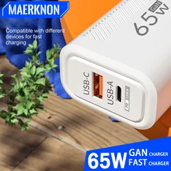 PD 65W GaN USB Charger Fast Charging High Speed Type C Charger Quick Charge Mobile Phone Adapter for IPhone 15 Xiaomi 14 Huawei