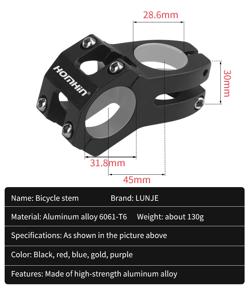 Mtb Handlebar Stem 31.8 Road Bike Bicycle Bridge Power Aluminum Alloy Handle Mountain Parts 45MM Cycling Sports