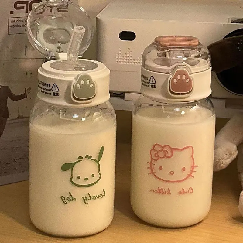 Hello Kitty Water Bottle Transparent (480ml) - Straw, Anime Characters