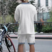 2024 New Summer Men's Set Loose Casual Sports Suit High-quality Jacquard V-neck Short-sleeved Shorts Two-piece Men's Clothing 2