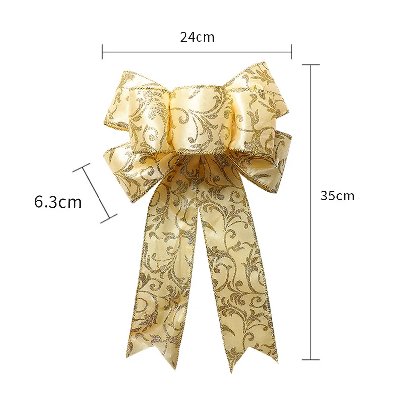 thumbnail image 1 of 35cm×24cm Christmas Gold Stamping Flower Tree Pattern Bow Knot Shopping Mall Window Decoration Bow Knot Accessories Wholesale, 1 of 4