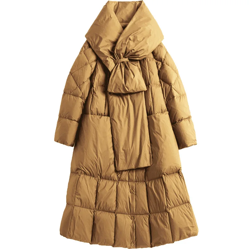 2023 White duck down hooded down jacket for women's mid length winter wear, new style and fashionable down A swing coat