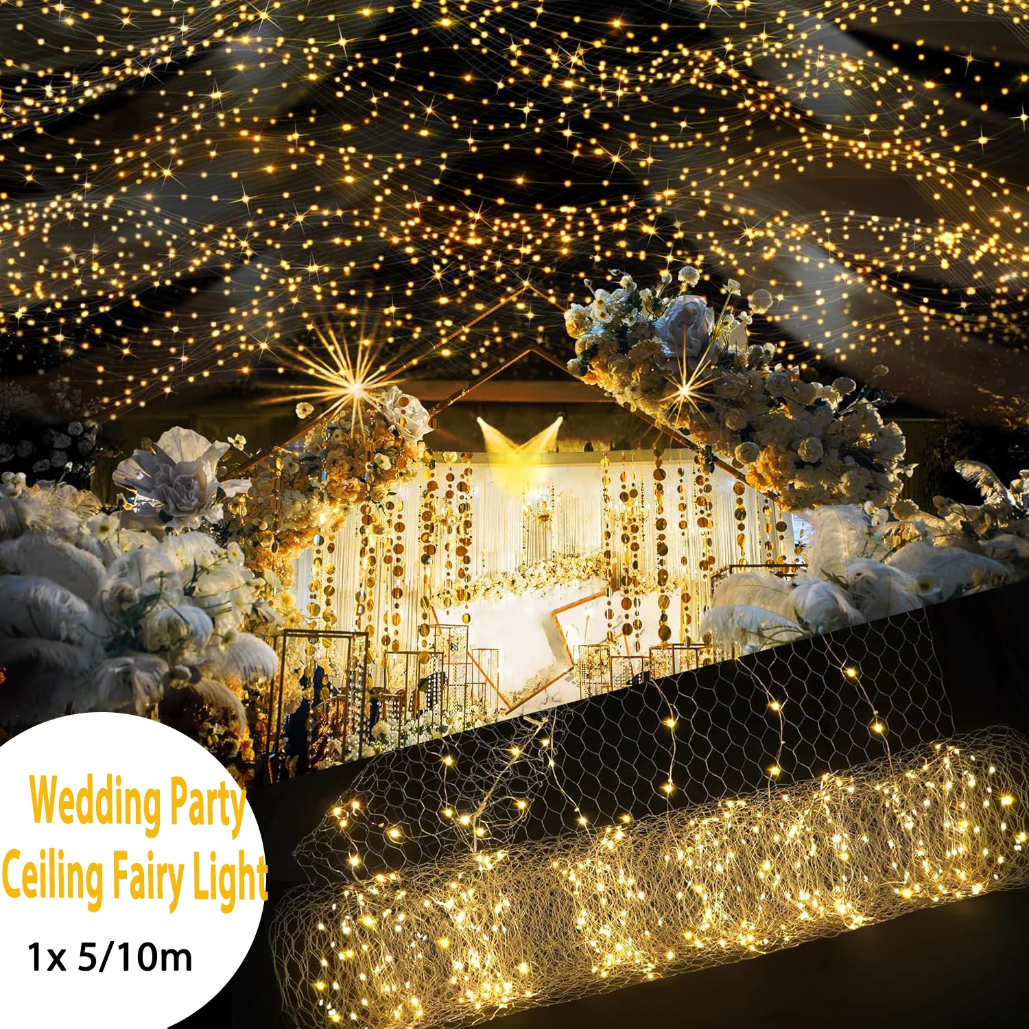 E2 Wedding Net LED String Lights 1x5/10m Roll Festival Party Hotel Ceiling Fairy Light Decorat DIY Meshes Starry Sky Rice Lamp