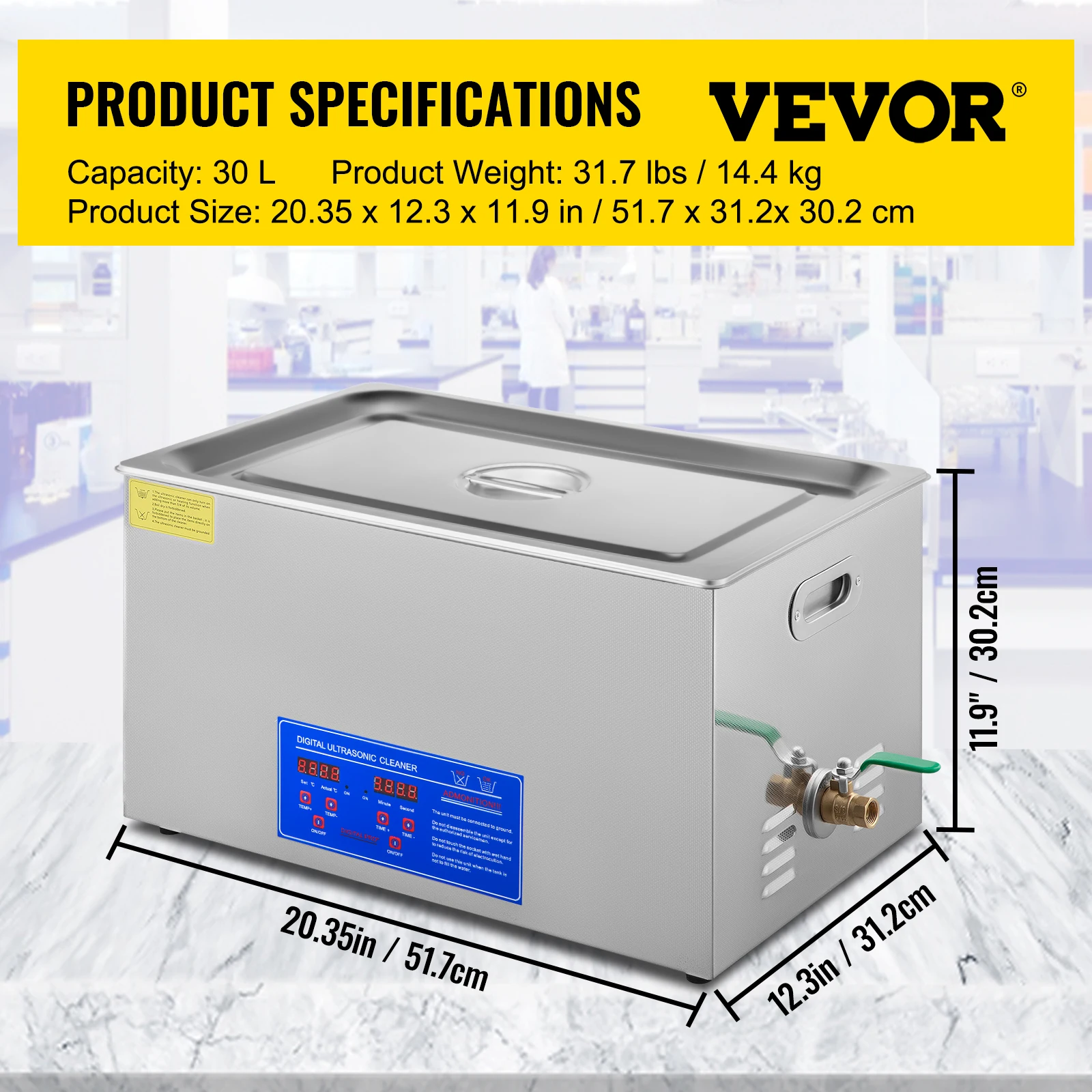 Moh Nettoyeur à ultrasons professionnel en acier inoxydable, 30 L, 600 W,  machine à ultrasons avec minuterie numérique, température réglable, pour