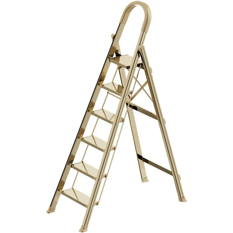 GameGem 6 Step Ladder, Aluminum Folding Step Stool with Anti-Slip Sturdy and Wide Pedal, Portable Lightweight Stepladder