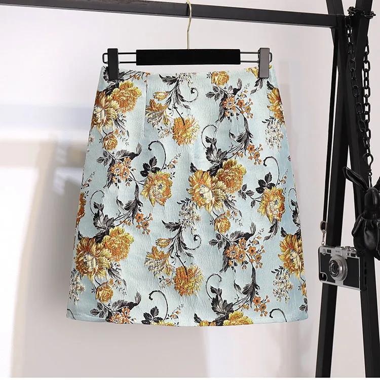 Women Spring Summer New Fashion High Waist Top Quality Jacquard Skirts Lady Slim Package Hip Skirts Ladies Short One Step Skirts white pleated skirt