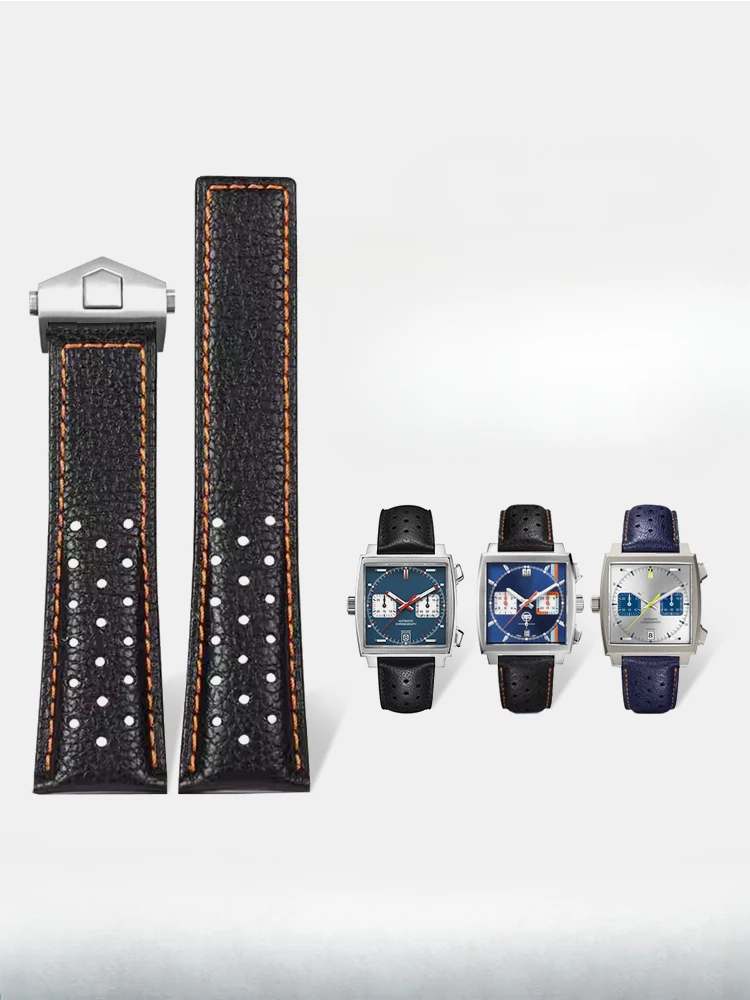 Per Tag Heuer Litchi Pattern Cinturini In Vera Pelle Monaco Cbl2115 Calila Double Press Fold Buckle 22Mm Cinturino Per Orologio