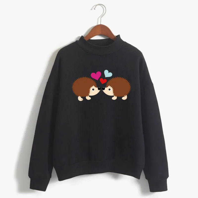 

Cute Hedgehog Cartoon Print Women Sweatshirt Sweet Korean O-neck Knitted Pullover Thick Autumn Winter Candy Color Lady Clothing