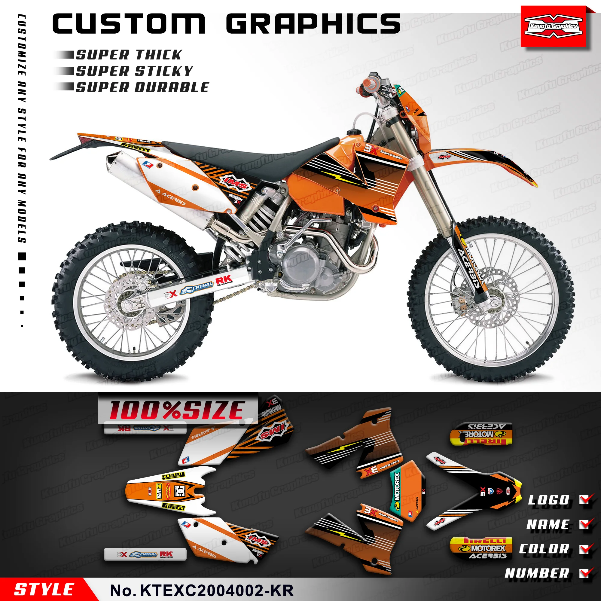 

Графика KUNGFU, фотообои для KTM 125, 200, 250, 300, 400, 450, EXC, 525, наклейка на мотоцикл