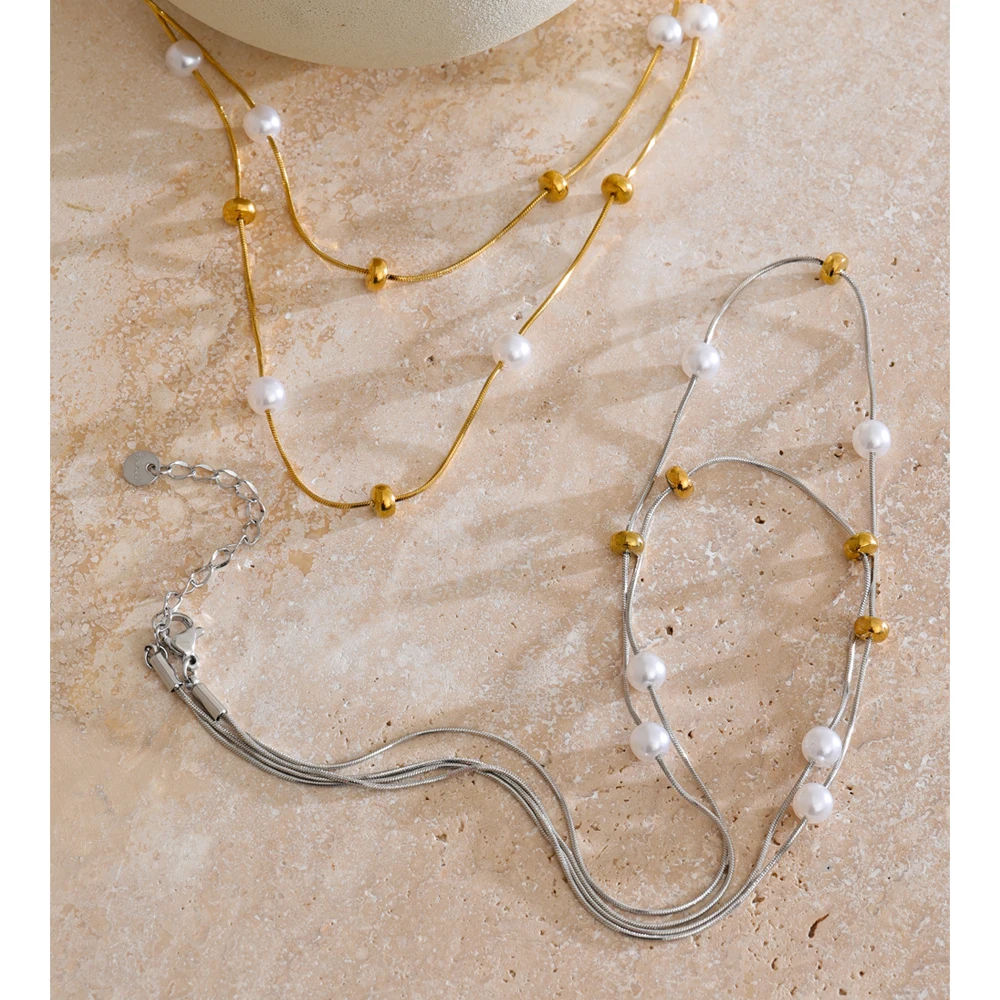 Yhpup Stainless Steel Necklace Pearls Chain for Women