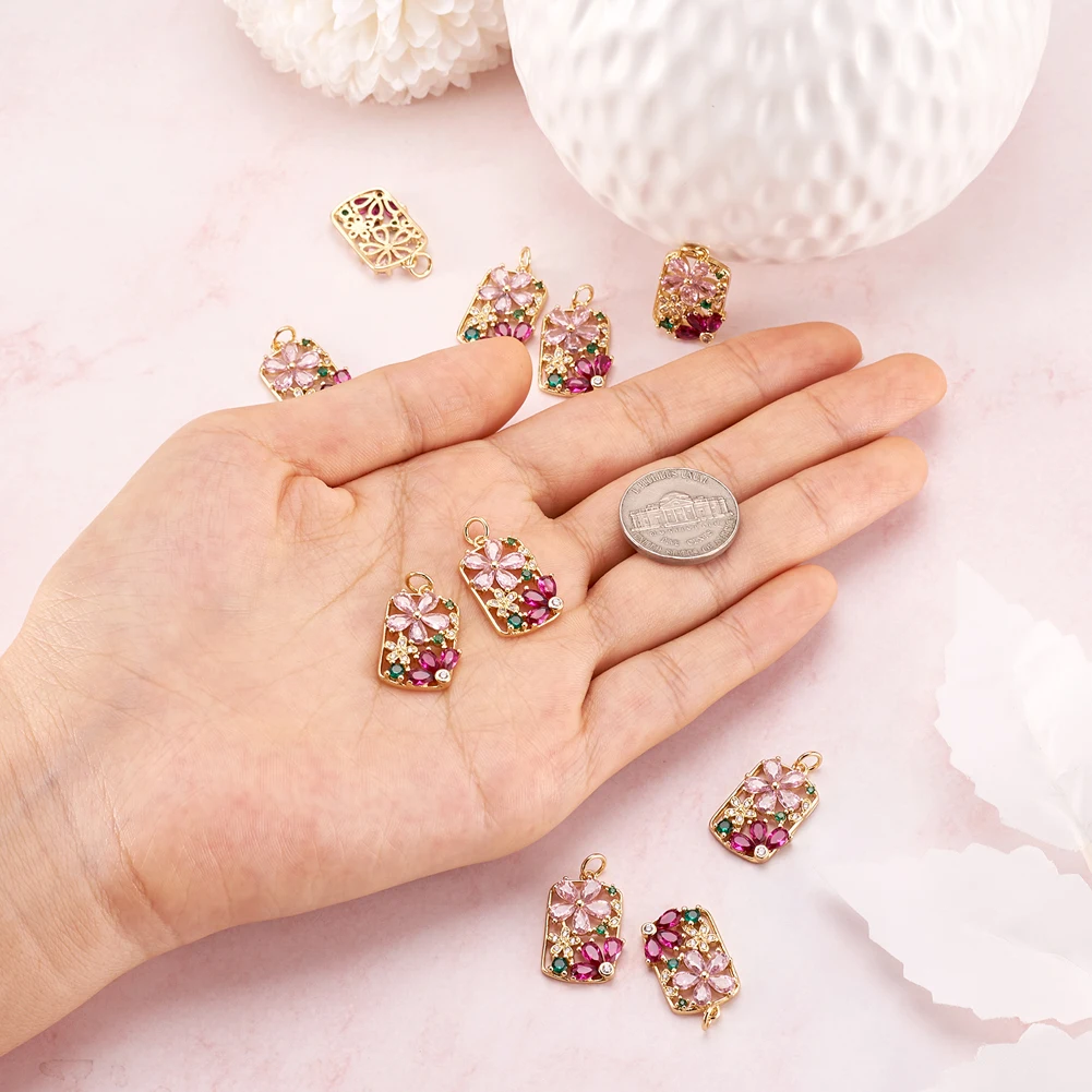10pcs Brass Zirconia Flower Charms Pendants Real 16K Gold Plated for Women Girls Necklace Dangle Earring Jewelry Making Diy Gift