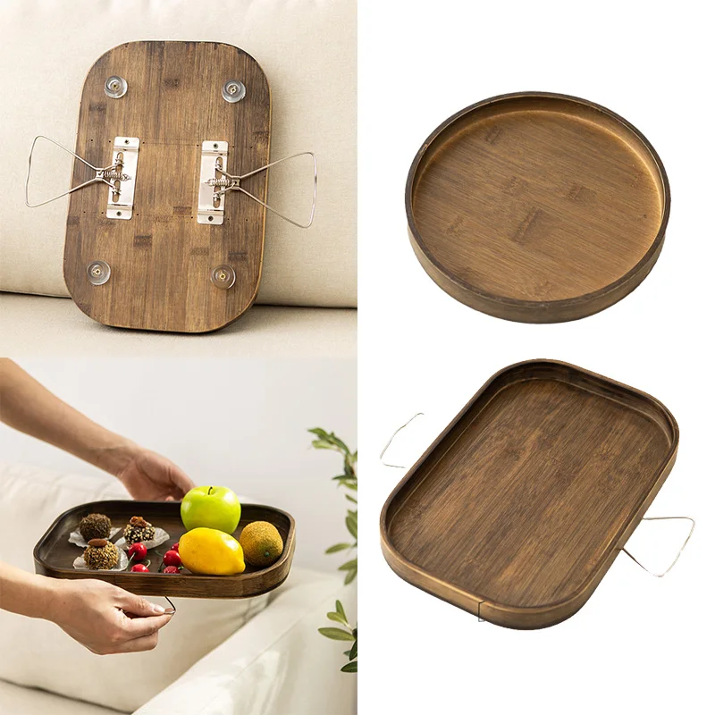Rectangle/Oval Sofa Tray Table Armrest Clip-On Practical Couch Arm Trays Wood For TV Snack Remote Control Snacks Drinks sofa tray table