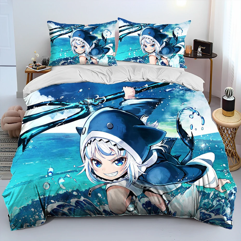 

Cute Gawr Gura Hololive Anime Shark Comforter Bedding Set,Duvet Cover Bed Set Quilt Cover Pillowcase,king Queen Size Bedding Set