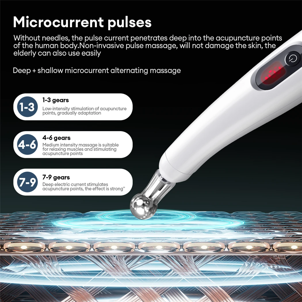 CkeyiN Electric Pulse Acupuncture Pen Trigger Point Massager Electronic Meridian Energy Stick TCM Therapy Pain Relief 5 Heads