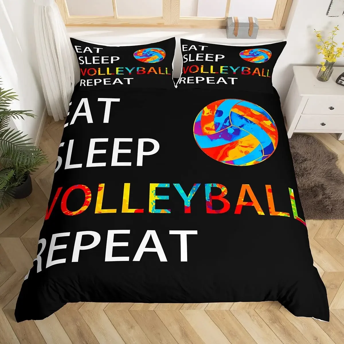 Volleyball Sport Bedding Set Sports Theme Duvet Cover King Queen Watercolor Volleyball Comforter Cover Ball Game Quilt Cover