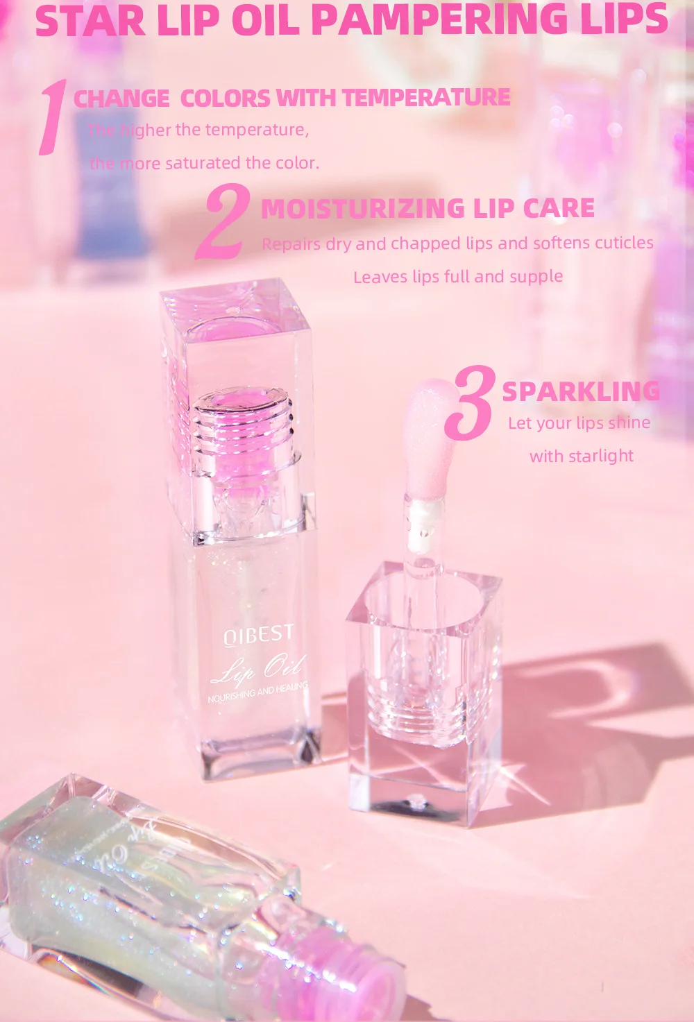 Description Picture 6 of itemMoisturizing Mirror Lip Gloss Glitter Jelly Lipstick Temperature Color Changing Lip Oil Transparent Shiny Lip Care Cosmetics