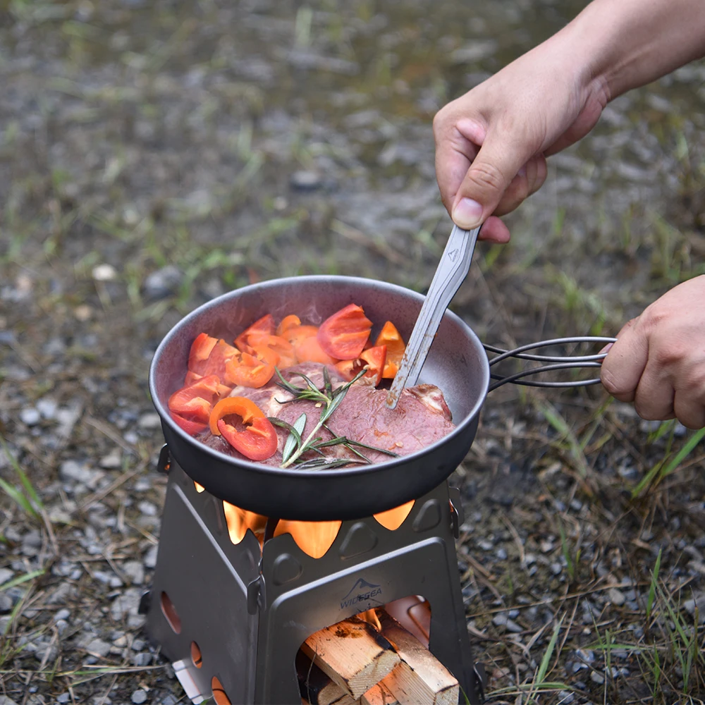 Widesea Camping Foldable titanium Frying Pan Pot Knife Fork Set Ultra-light Plate Bbq Picnic Cookware Tableware Cooking