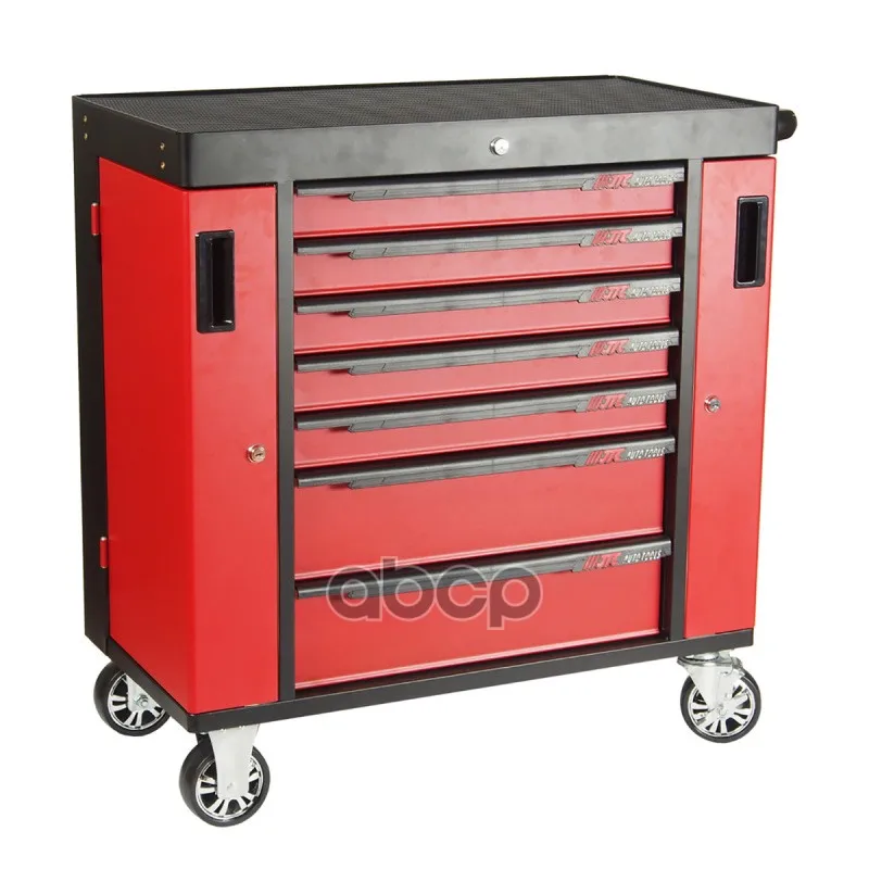 Тележка Инструментальная 7 Секций Красная На Колесах С Двумя Боковыми Ящиками Jtc