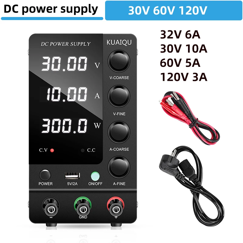 Dígitos de Comutação dc Fonte Alimentação 30v 10a 5a Laboratório Manutenção Bancada Tensão Regulador de Corrente 60v 5a 120v 3a Preto