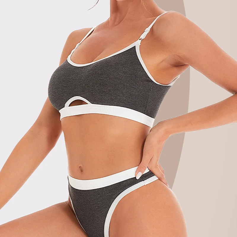 

Women's Sports Underwear Set Sexy Seamless Cotton Bra Panties Set Running Yoga Underpants Push-up Tank Tops Thongs Lingerie Set