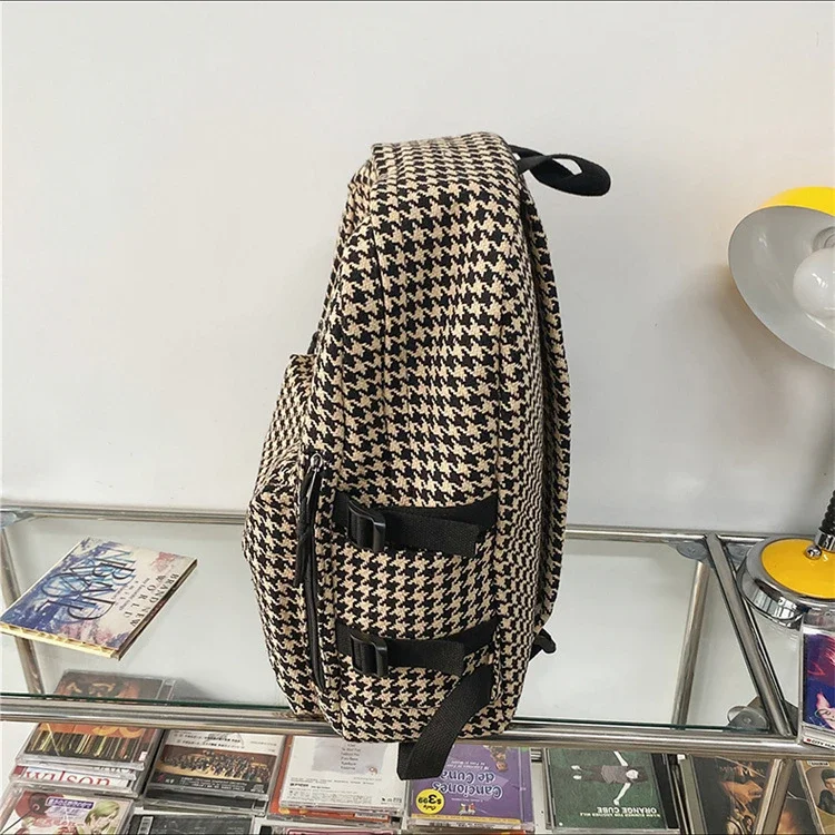 Knitted Backpack for Women Girls Large Capacity Travel Backpack Student Schoolbag Houndstooth Pattern 4