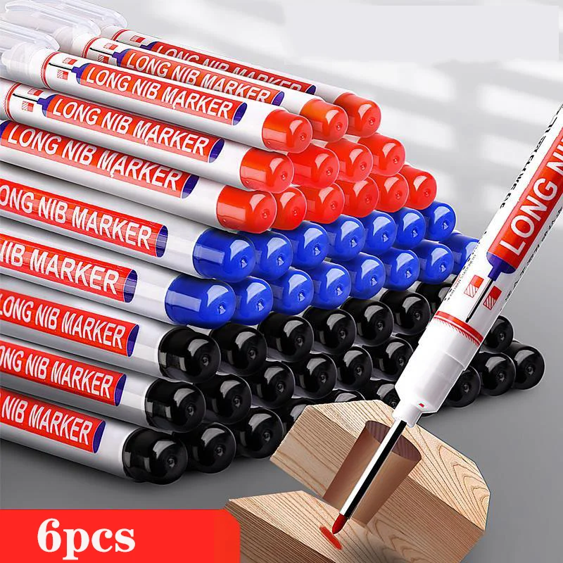 6 Stks/set 20Mm Diep Gat Lange Nib Hoofd Markers Voor Metalen Perforeren Pen Waterdichte Badkamer Houtbewerking Decoratie Multi-doel