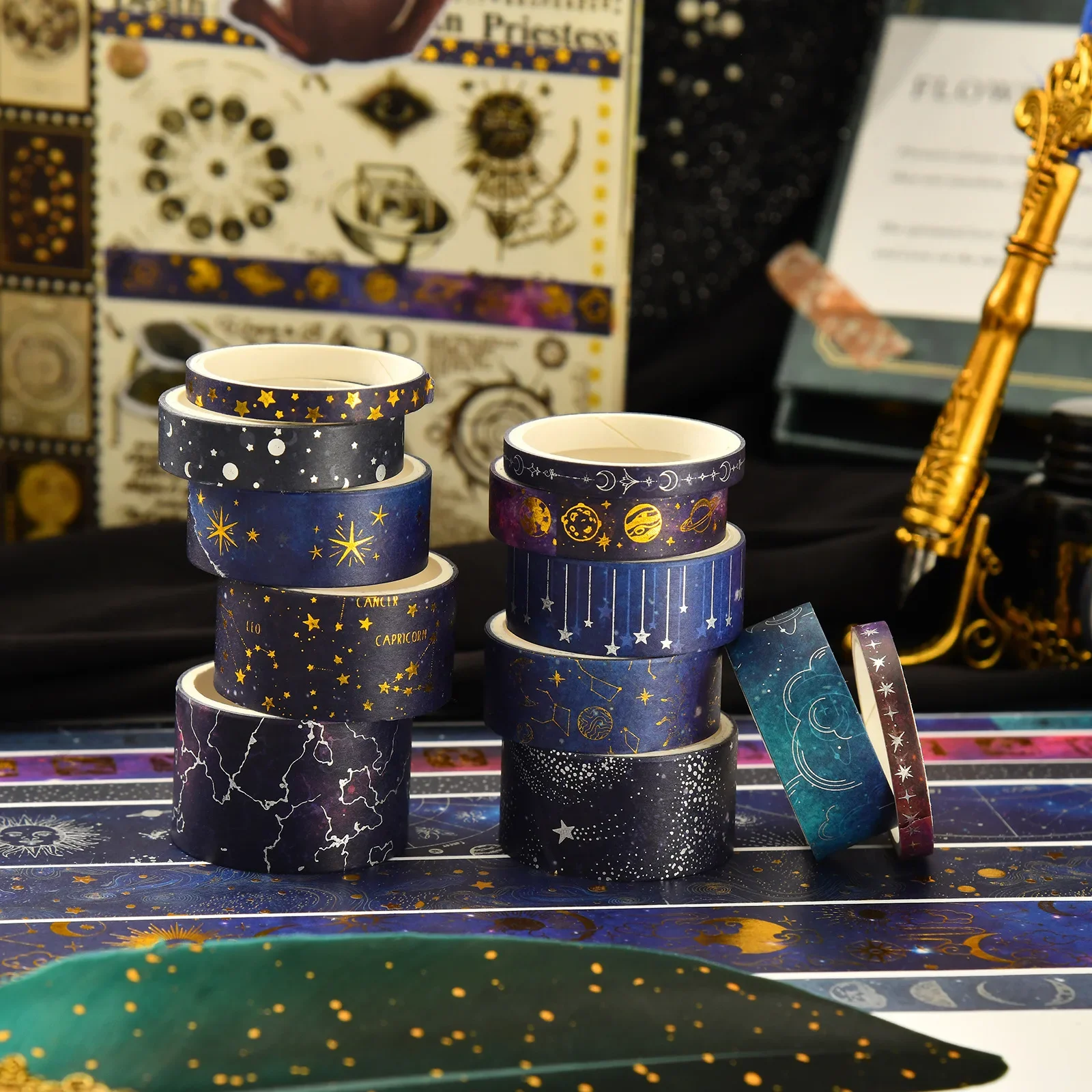 갤럭시 와시 테이프 20롤 세트, DIY 저널 노트북 장 귀여운 별무늬 스크랩북 스티커