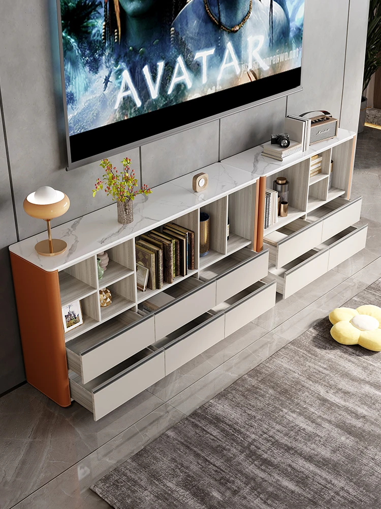 Luxury bookcase combination modern household saddle leather decorative cabinets Living room multifunctional lockers study storag