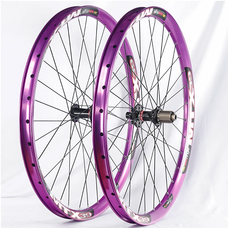 Sunringle Mountain bike wheel set 26/27.5inch MTX39 MTB Aluminum alloy Disc  Brake 4 Bearings 8-11S Thru Axle/QR Bicycle Wheel