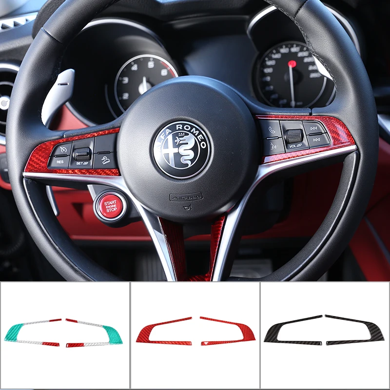

Real Carbon Fiber Car Interior Steering Wheel Button Decorative Cover Trim For Alfa Romeo Giulia Stelvio 2017-2019 Accessories